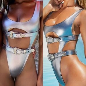 Sexy Silver / Metallic Tank Bodysuit /Bathing Suit